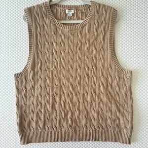 J Crew‎ Cable Knit Sweater Vest 2X Natural Tan Pullover Cotton Professor